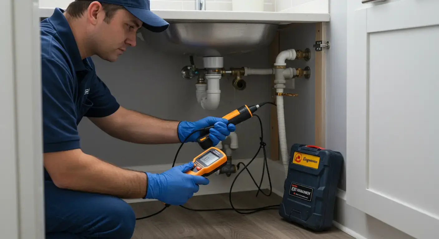 Plumber is doing the leak detection and repair work