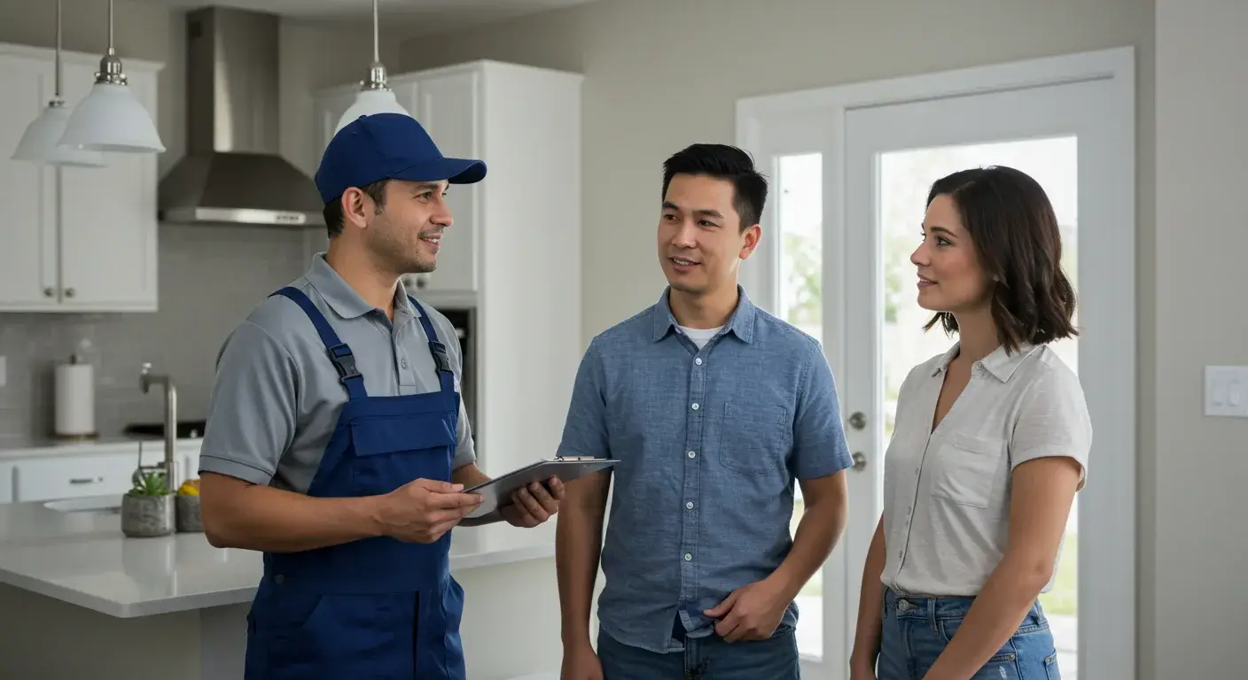 Plumber is interacting with happy clients in longmont