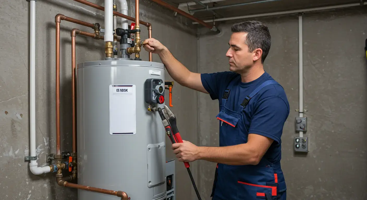 plumber is doing the water heater installation work in longmont co